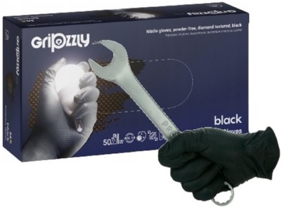 Rękawice Nitrylowe Czarne Mocne GRIPZZLY XL 50szt.