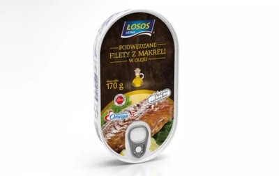 ŁOSOŚ USTKA FILETY PODWĘDZANE Z MAKRELI W OLEJU 170G