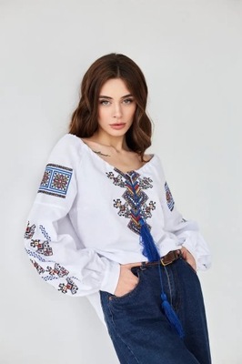 Koszula bluzka haft Ukraińska bawełna biała S