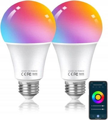 AISIRER Żarówki Smart LED RGB WiFi E27 10W 2 sztuki