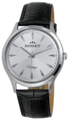 Klasyczny zegarek męski pasku skórzanym Bisset BSCE57 Swiss Made + GRAWER