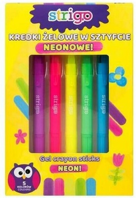 Kredki żelowe neonowe 5 kolorów Strigo