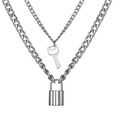 Naszyjnik srebrny łańcuszek celebrytka klucz choker damski łańcuch kłódka