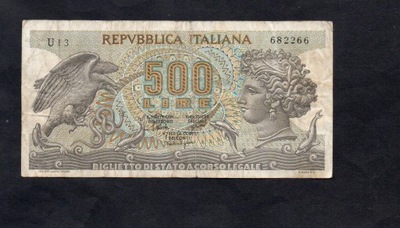 Banknot WŁOCHY -- 500 lirów -- 1970 rok