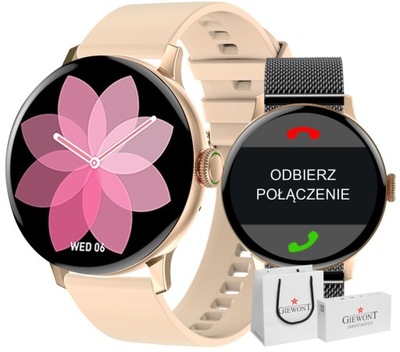 Smartwatch Damski Giewont GW330-4 Różowe Złoto-Róż Pudrowy Pasek Silikonowy