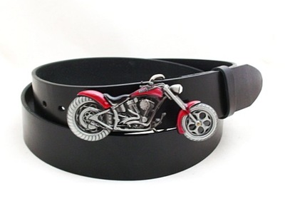 Skórzany Pasek Czerwona Klamra Bobber Harley Chopper