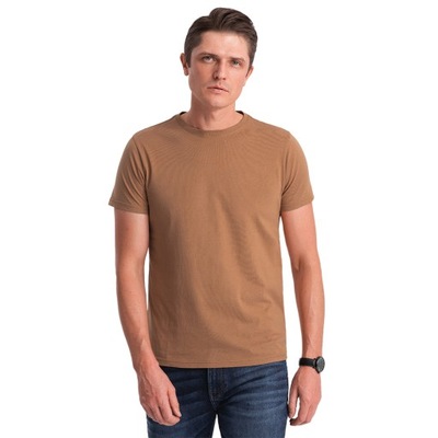 T-shirt męski klasyczny bawełniany BASIC brązowy V13 OM-TSBS-0146 L
