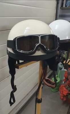 Kask Retro Motocyklowy Retro Otwarty ,GOGLE,Skórzany Kask, Vintage