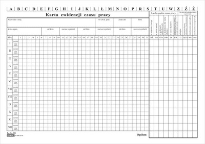 KARTA ewidencji czasu pracy A4 Emeko 784