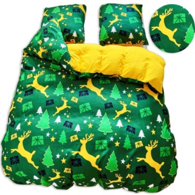 POŚCIEL ŚWIĄTECZNA 200x220 BAWEŁNA SATYNA GierekHoff KOMPLET 3 cz RENIFERY