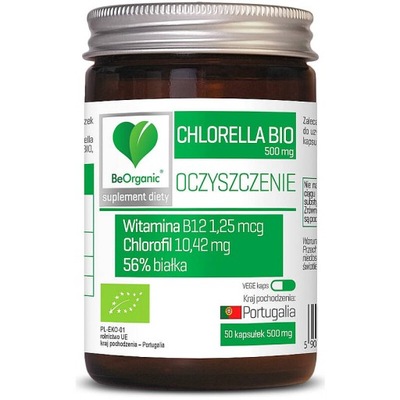 BIO Chlorella 50kap BeOrganic B12 białko chlorofil