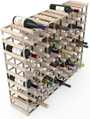 Elegancki stojak regał na wino do piwnicy stal drewno bukowe na 90 butelek