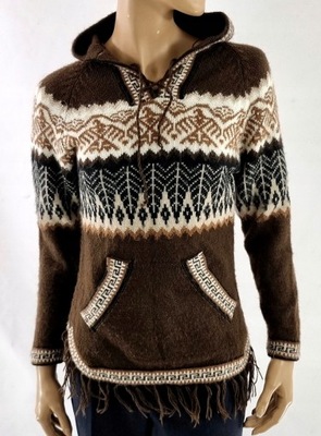 Brązowy Sweter Wełna Alpaka 36 S