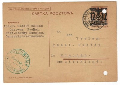 Polska GG 1940 Kartka Cp 4 I H Nowy Targ-Monachium