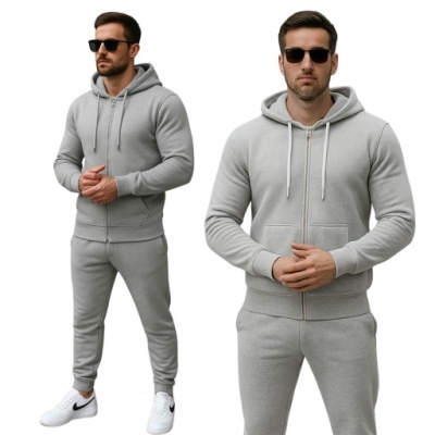 KOMPLET MĘSKI DRESOWY JASNOSZARY DRES Z KAPTUREM I ZAPINANY NA ZAMEK M