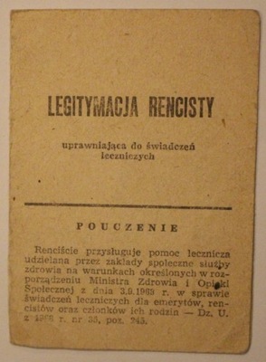 LEGITYMACJA RENCISTY, urodzony 1920 rok