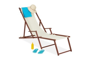 Leżak ogrodowy Fotel z podnóżkiem Relaxdays DREWNO
