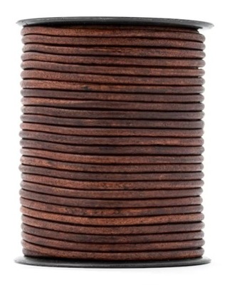 Rzemień skórzany jasny vintage, okrągły 2mm - 1metr