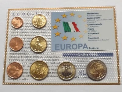 Włochy 2002-2004 Set monet obiegowych Euro , Certyfikat 8 x UNC