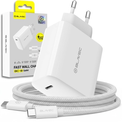 Blavec Ładowarka sieciowa GaN4 - Typ C - PD QC 65W 3A z kablem Typ C biała