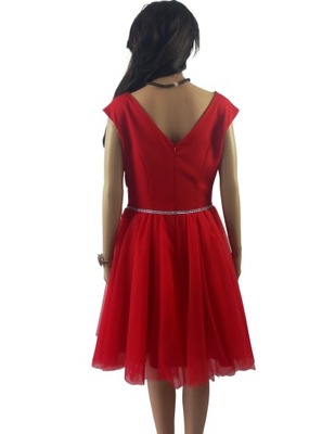 Czerwona elegancka sukienka z tiulem r 40 Piękna