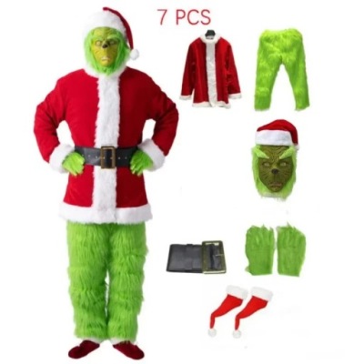 STRÓJ KOSTIUM GRINCH DLA DOROSŁYCH MASKA COSPLAY RĘKAWICZKI ŚWIĘTA