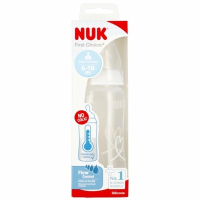 NUK BUTELKA Z WSKAŹNIKIEM Temp. 300ml 6-18m FIRST CHOICE+ BIAŁA