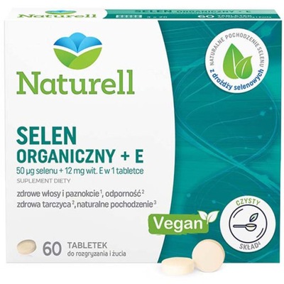 Naturell Selen Organiczny + E, 60 tabletek rozgryzania i żucia