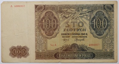 Banknot 100 Złotych 1941 rok - Seria A