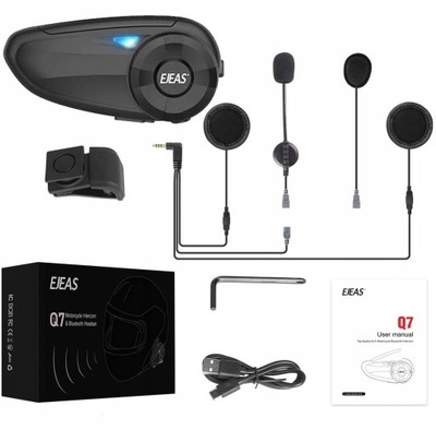 INTERKOM MOTOCYKLOWY EJEAS Q7 NA KASK IP67 DO 800M MUZYKA 7 OSÓB RADIO FM