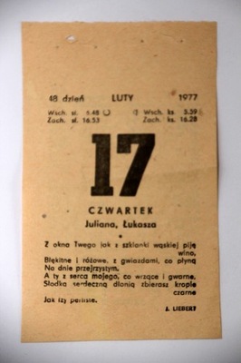 Kartka z kalendarza 17 lutego 1977 r.