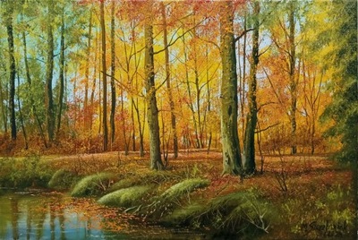 M.Szczepaniak `Jesień nad leśnym stawem` 60x40 cm