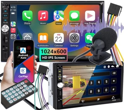 Radio Samochodowe 2DIN 7cali HD AndroidAuto CarPlay BT USB AUX SD Mikrofon