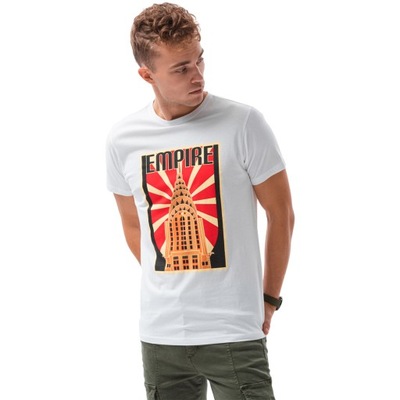 T-shirt męski z nadrukiem S1434 V-2A biały M