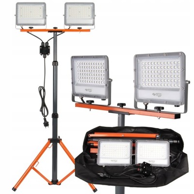 HALOGENAS NASWIETLACZ LED 2X 50W PREMIUM + STATYW BUDOWLANY + APVALKALAS 