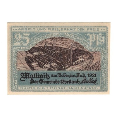 Banknot, Niemcy, Mallmitz, 25 Pfennig, monument 1,