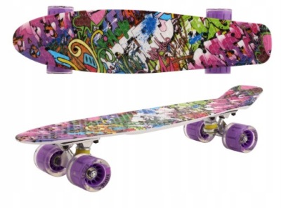 FISZKA DESKOROLKA GRAFITTI DLA DZIECI ŚWIECĄCE KOŁA LED 56CM SOLIDNA ABEC-7