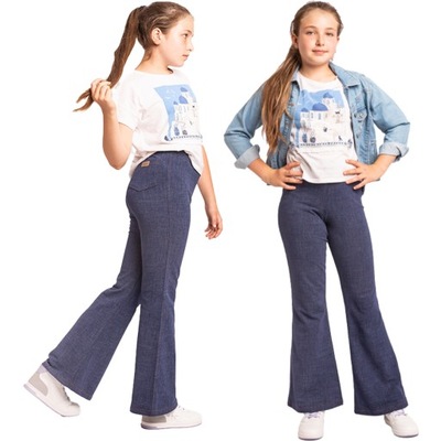 Spodnie DZWONY legginsy dresowe jeans elastyczne - 146