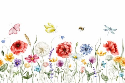Fototapeta polne malowane kwiaty, łąka kwietna