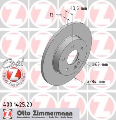 ZIMMERMANN MERCEDES C W202 284MM ЦЕЛОГО ДИСКИ ТОРМОЗНЫЕ ПЕРЕД 400.1425.20