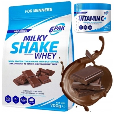 6PAK MILKY SHAKE WHEY 700 G PROTEIN WPC 80 BIAŁKO +6PAK VITAMIN C PLUS 200g