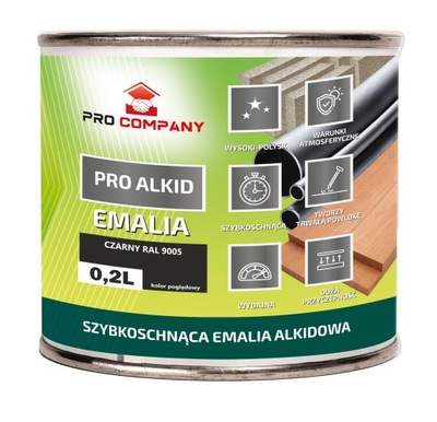 PRO ALKID szybkoschnąca emalia alkidowa 0,2l Czarny RAL 9005