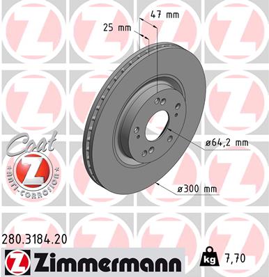 ZIMMERMANN 280.3184.20 ДИСК ТОРМОЗНОЙ