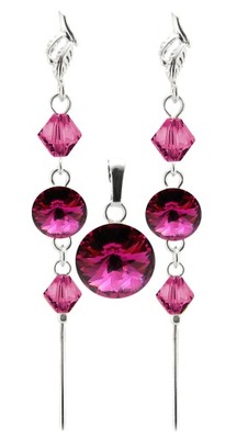 ARSYLION komplet z elem. Swarovski fuchsia rivoli