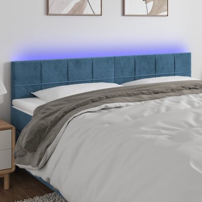 Zagłówek do łóżka z LED, ciemnoniebieski 160x5x78/88cm, aksamit