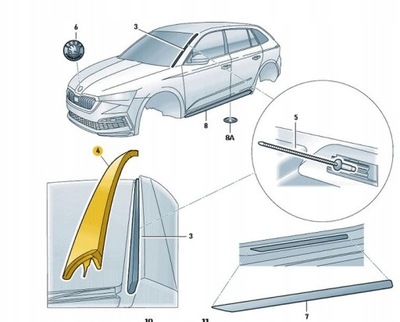 SKODA SCALA НАКЛАДКА СТЕКЛА ЛОБОВОГО ЛЕВАЯ