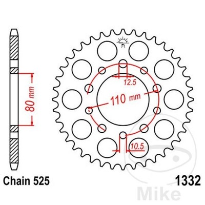 ENGRANAJE PARTE TRASERA DE ACERO JT R1332-36, 36Z, TAMAÑO 525  