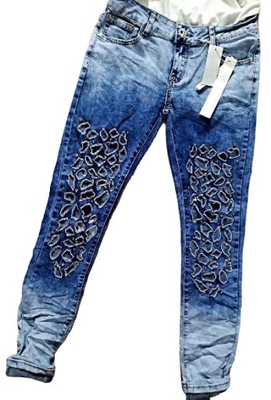 MD spodnie jeansy ombre wycięcia napy L/40