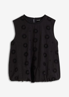 2H4D23 BONPRIX TOP Z BAWEŁNY ORGANICZNEJ Z HAFTEM CZARNY 46