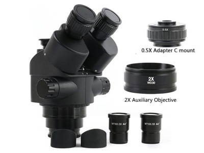 Trinokular do mikroskopu 7X-45X+soczewka 2X 7X-90X